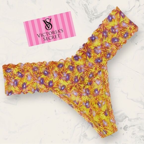 VICTORIA’S  SECRET Lacie Thong Panty Size M Yellow Floral - Picture 3 of 5